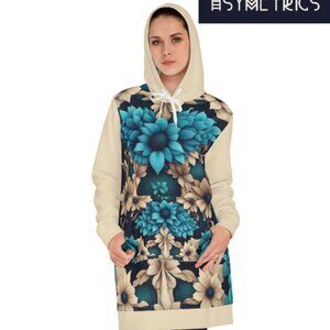 New Asymetrics Women's Beige/Aqua Blue Hoodie Dress
